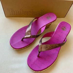 Timberland woman’s 7.5 leather wedge Thongs heel flip flop.